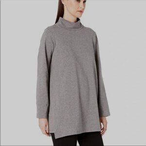 Eileen Fisher Funnel Turtle Neck Tunic Long Sleeve Gray Large Organic